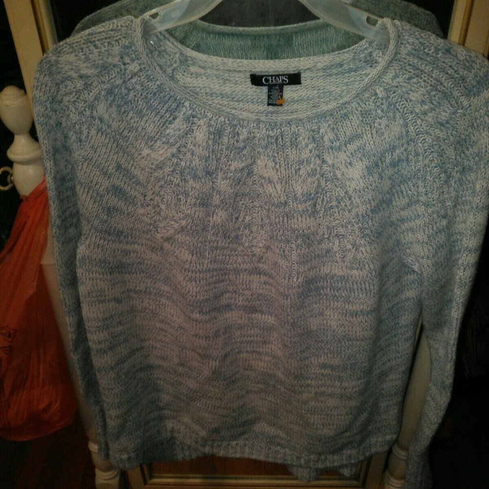 NWOT Chaps baby blue and white sweater SZ L